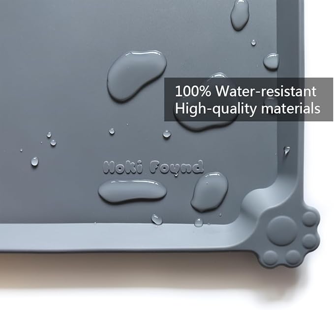 Hoki Found XX-Large Silicone Pet Food Mats Tray - Non Slip Pet Dog Cat Bowl Mats Placemat - Dog Pet Cat Feeding Mat - Waterproof Dog Cat Food Mats -Pet Water Mats for Carpet - Gray