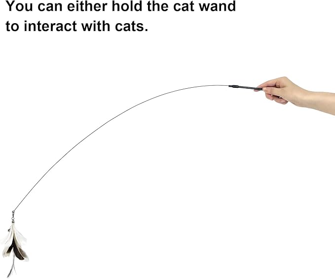 Cat Wand Toys with Suction Cup, Interactive Bird Simulation Cat Toy Set,Cat Teaser Cat Toys,Flexible Steel Wire and 3Pcs Replacement Feather Refills with Bells.