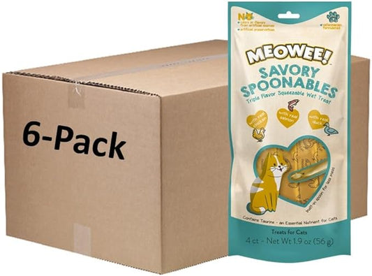 Savory Spoonables with Real Chicken, Salmon and Duck for Cats, 4 Count, Treat Your Cat to Triple Flavor Squeezable Lickable Wet Treats with Built-in Spoon for Less Mess