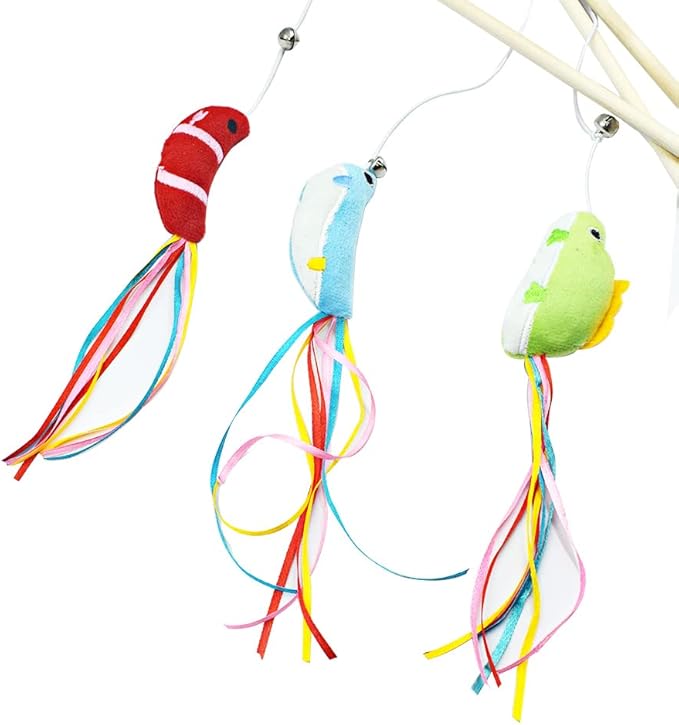 IUHKBH Cat Wands, 3 PCS Wood Cat Teaser Wands with Catnip Interactive Cat Toys for Cat and Kitten