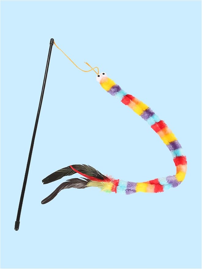 QWINEE Cat Wand Toys, Cat Interactive Toy, Cat Toys for Indoor Cats, Interactive Teaser Toys for Kitty Kitten One Size Deep Multicolor One Size
