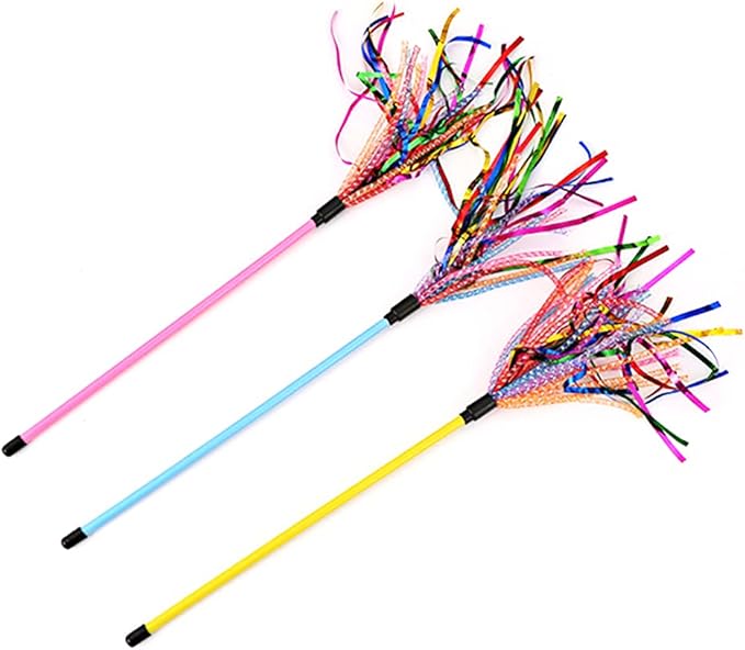 IUHKBH Cat Wand Toys, 3 PCS Interactive Cat Feather Wands Cat Teaser Toys with with Sound Paper Tassels and Soft Line Tube for Cat and Kitten