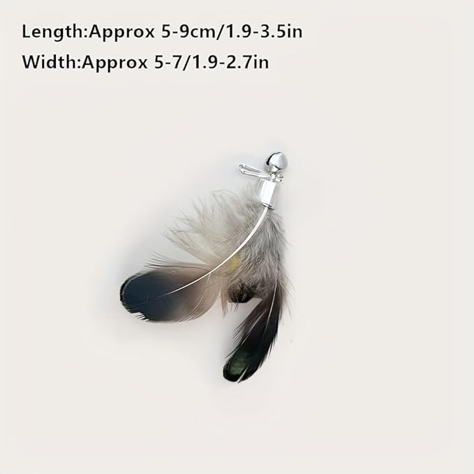 Cat Feather Toy Wand,Cat Wand Toy Lures Feather Refills,Set of 8 Insect Replacement Heads with Bells,Natural Feather Interactive Cat Toys for Indoor Cats (8pcs Refills)