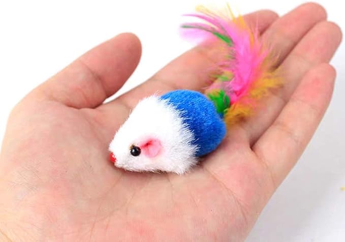 Cat Mice Toys for Indoor Cats 12PCS, 5 Color Variety Mouse Cat Toy Mice Cat Toy Mouse for Cats, Fur Mice Cat Toys Mice Cat Feather Toys with Rattle Sounds, Mixed Pack Cat Mouse Toy for Cats