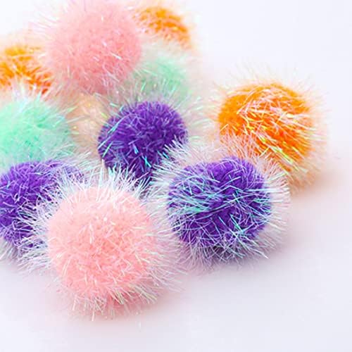 Cat Ball Toy Cat Toy Pom Pom Sparkle Fuzzy Balls 2 Inches Interactive Cat Toy Assorted Color 12 Pack