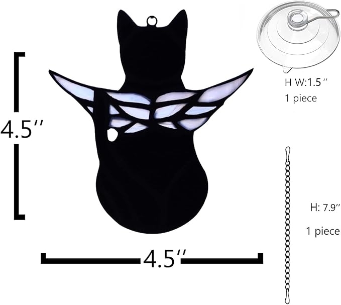 BOXCASA Handmade Black Cat Memorial Gifts - Stained Glass Pet Sympathy Gift with Angel Wings, Window Hanging Memorial Decor for Cat Lovers (Loss of Pet, Rainbow Bridge)