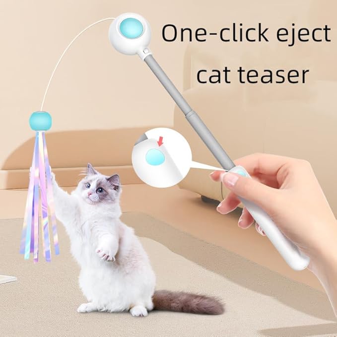 Cat Wand Toy Interactive Cat Toy Funny Cat Toys Retractable Cat-teasing Stick Cat Wand Toys for Indoor Cats Cat Toys Cat Toy Indoor Cats Cat Teaser Cat String Toy (blue)