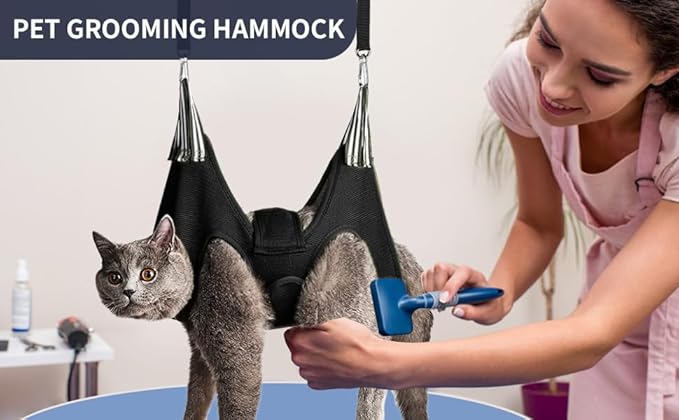 Cat/Dog Grooming Hammock Hanging Harness,Pet Grooming Restraint Sling with Wide Strap Anti Scratch&Bite,for Nail Trim/Take Eye/Ear Care with Nail Clipper/Nail File Pet Grooming Supplies Kit-XS