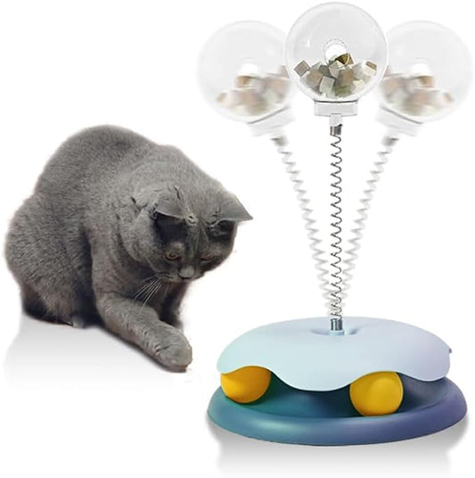 VKL Cat Treat Dispenser Toy with Track Ball, Leakage Design - Promotes healthy eating habits and provides entertainment - Ideal for young pet owners (Blue)