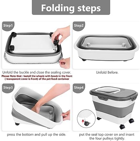 2 PCS Dog Food Storage Containers 15-20 Lbs Collapsible Dog Food Storage Container - with Measuring Cup &Scoop(Grey+Black)