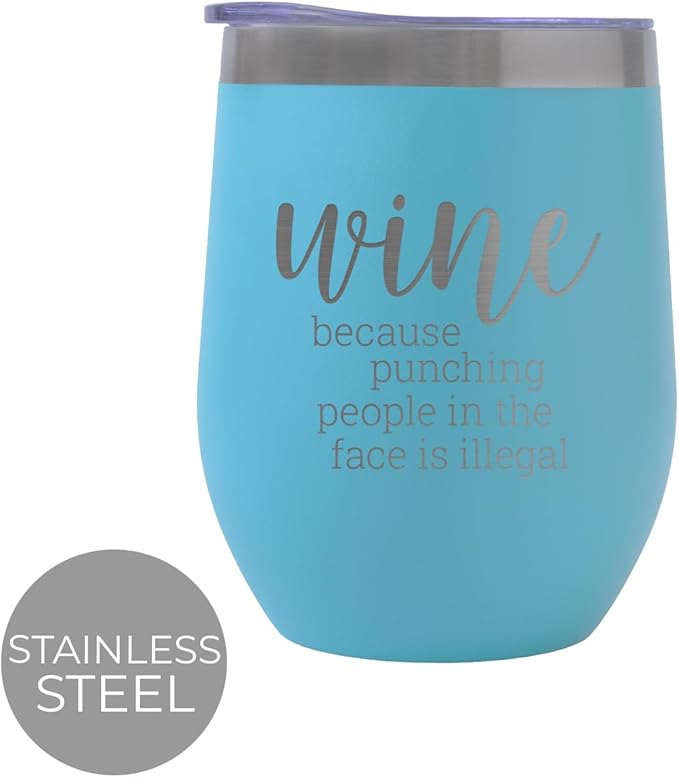 Canopy Street Snarky People Wine Stainless Steel Tumbler / 12 Ounce Bright Blue Metal Drink Glass/Funny Sassy Wine Drinkers Engraved Cup