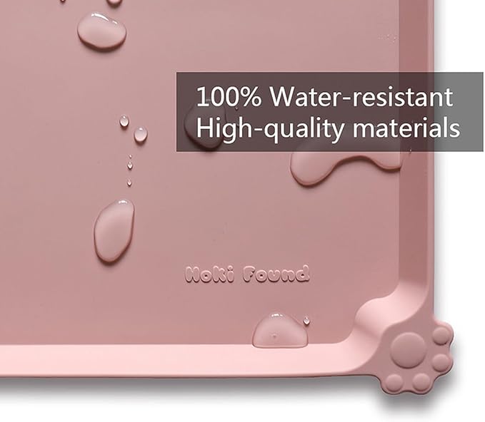 Hoki Found Silicone Pet Food Mats Tray - High-Lips Pet Dog Cat Bowl Mats - Dog Pet Cat Feeding Mat - Waterproof Dog Cat Food Mats -Pet Water Mats for Floors - Neutral Pink