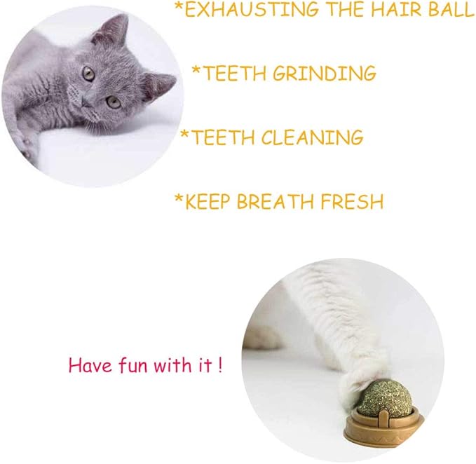 2 pcs Catnip Balls, Pure Natural Mint Leaf Rotating Interactive Cat Toys, Cat Removal Hairball Toys Can Be Sticky On Wall, Teeth Cleaning Catmint Toy for Cat, Kitten, Kitty Playing Chewing