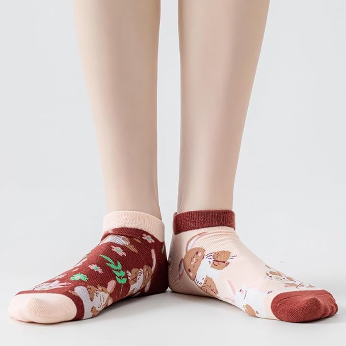 2 Pairs Funny Cartoon Animal Print Cotton Ankle Socks for Women Teens