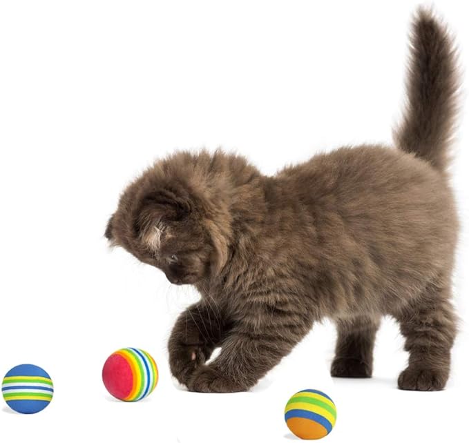 PET SHOW 15pcs 1.4" Interactive Cat Toy Balls for Indoor Cats Colorful Rainbow Soft Foam Kitten Toys Ball for Small Dogs Puppies Quiet Playing Stuff