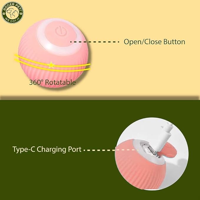 Interactive Smart Cat Ball,Quiet Cat Toys for Indoor Cats Adult Automatic 360° Rotating Kitten Toys,Intelligent Automatic Mobile Ball USB Charging Pet Toy,Fun Gift for Kitten. (Pink)