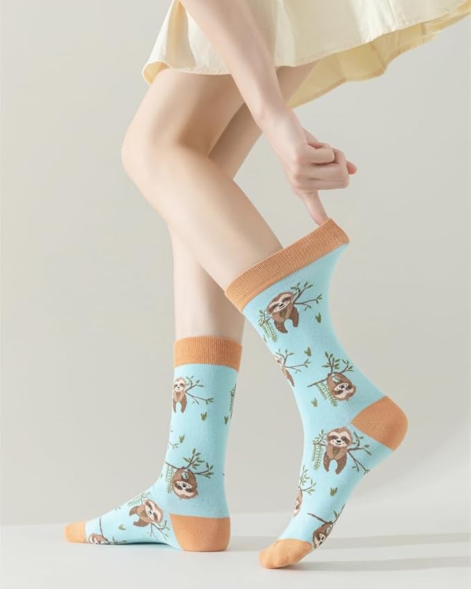 5 Pairs Cute Animal Crew Socks Fun Casual Cotton Calf Socks for Women