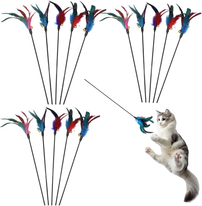 15-Pack Cat Feather Toys and Teaser Wand- Feather Toys for Cats，cat Feather Toy, cat Toys for Indoor Cats，Feather Stick cat Toy cat Teaser Wand - Feather Wand cat Toy
