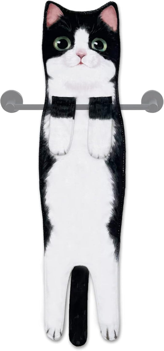 Hand Towels for Bathroom Kitchen,Cute Cat Quick-Dry Hanging Hand Towels Decorative for Bathroom Face Towels,Funny Gifts for Cat Lovers (Black-White)