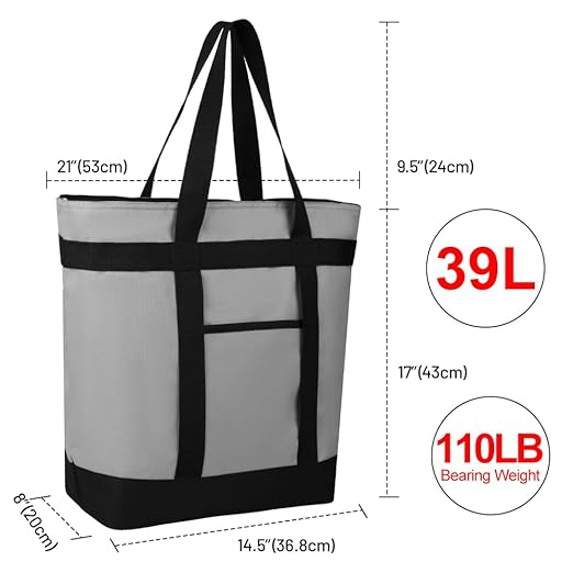 2Pk Insulated Reusable Tote Bag for Grocery Shopping for Women/Men, Pizza/Food Delivery Bag to Keep Food Cold/Hot for Uber Eats/Doordash/Grubub, Cooler bags for Travel/Beach/Picnic, Grey