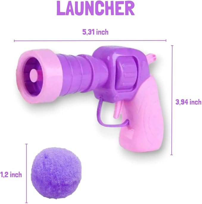 Cat Toy Ball Launcher Gun, Interactive Toy Ball Launcher, Gun for Indoor Cat Play, Plush Ball Shooter with 30 Colorful Plush Cat Balls, Enrichment Toys, Kitten Fetch Toy, Pink/Purple