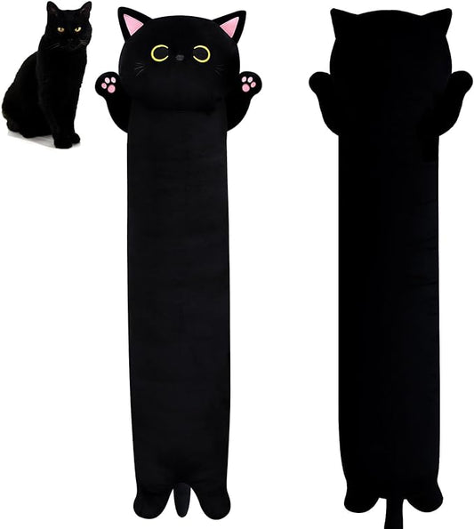 Long Cat Plush Long Cat Body Pillow, 31" Kawaii Cartoon Cat Stuffed Animals Soft Cat Plushie, Cute Black Cat Plush Pillow Cuddle Pillow Stuffed Cat Toys for Kids Birthday