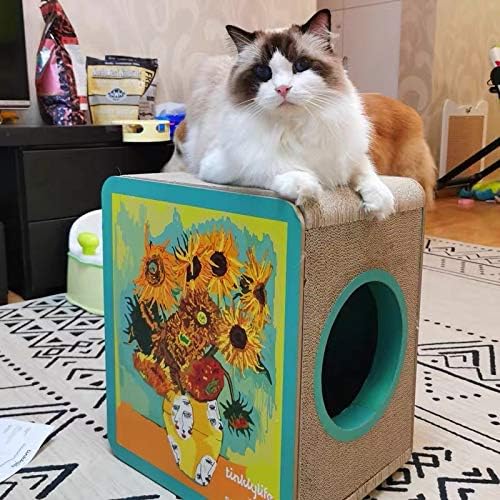 Cat Condo Scratcher Cardboard, Sunflowers Shape Adaptation Spoof Version Cat Scratching House Bed Furniture Protector, Green Colour