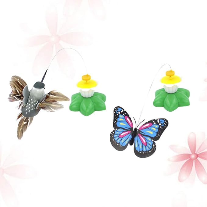 Ipetboom Pet Cat Toys 2 Pcs Automatic Interactive Kitten Toy, Cat Wand Toy Hummingbird Butterflies Cat Teaser Self Rotating Cat Toy Pet Teaser Stick for Cat Kitten