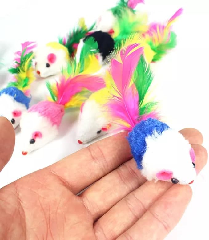 Soft Fleece False Mouse Cat Toys Colorful Feather Funny Playing Toys Soft sisal cat Toys Mouse Plush Set