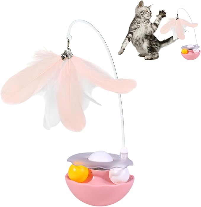 Interactive Cat Feather Toys, Catnip, Track Balls, Cat Teaser for Indoor Cats and Kittens Exercise (Pink)