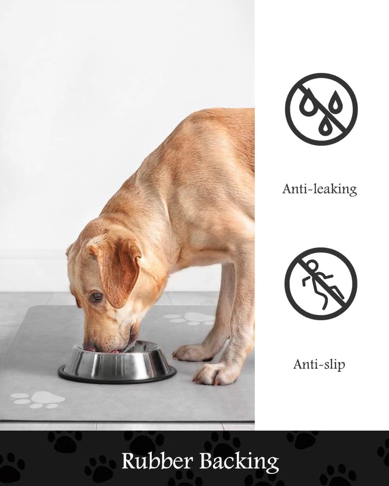 Pet Feeding Mat-Absorbent Dog Mat for Food and Water Bowl-No Stains Quick Dry Water Dispenser Mat-Dog Accessories Pet Supplies-Bowl for Messy Drinkers（LIGHTGREY,17"x28"