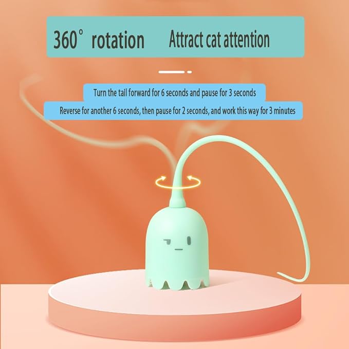 Interactive Cat Toys for Indoor Cats Automatic Cat Toy with LED Lights Simulated Mouse Tail A Rechargeable Smart Cat Toy 360° Rotating Cat Toy (Green)