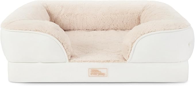 TOWN & COUNTRY EVERYDAY CuddleTown Comfy Solid Bolster Sofa Pet Bed, Supportive & Calming Egg Crate Foam, Water Repellent, Non-Slip Bottom, Machine Washable Cover, Cream, Large 35"x25"x8"