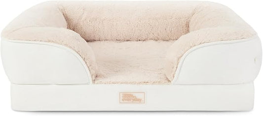 TOWN & COUNTRY EVERYDAY CuddleTown Comfy Solid Bolster Sofa Pet Bed, Supportive & Calming Egg Crate Foam, Water Repellent, Non-Slip Bottom, Machine Washable Cover, Cream, Large 35"x25"x8"