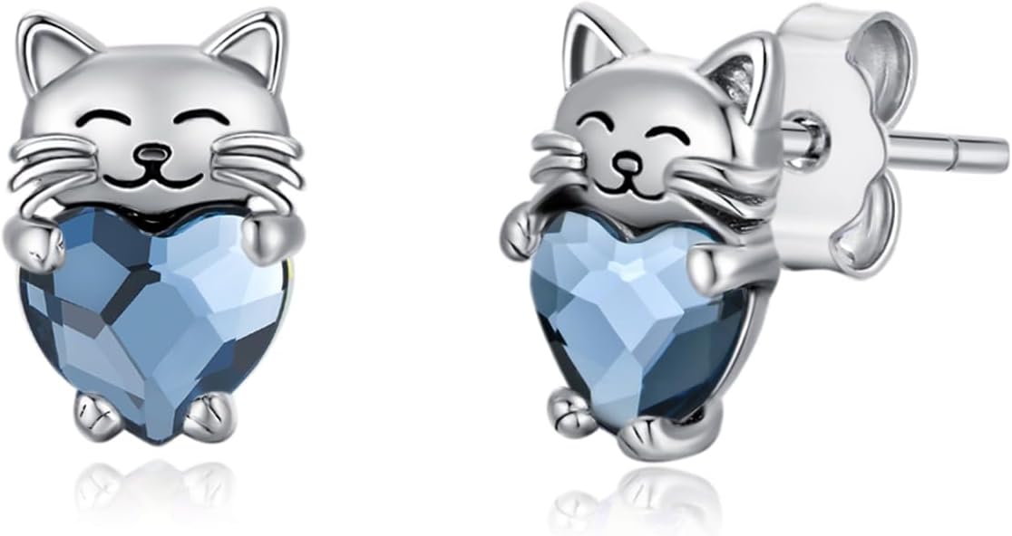 925 Sterling Silver Cat Earrings Cute Animal Kitten Stud Earrings cat Jewelry Gifts for Women Girls Hypoallergenic Earrings for Sensitive Ears