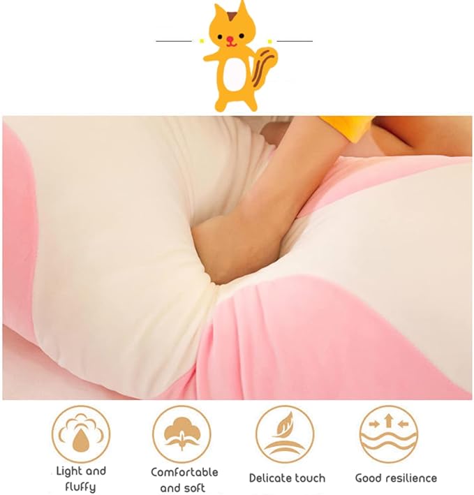 Long Pink Cat Plush Pillow Toy Sleeping Pillow Cute Cartoon Cat Stuffed Animals Soft Long Body Pillow Gift for Kids (27.55in)