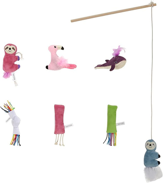 kensie Interactive Sloth/Flamingo/Sloth/Knot, for Indoor Cats Kitten Play Chase Exercise, Kitten Fun Mental Physical Exercise Puzzle Eliminates Boredom, 7 Pcs Cat Teaser Toy Set