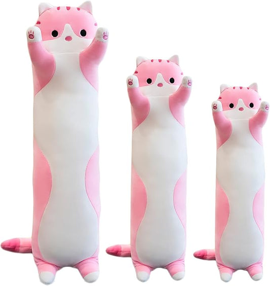 Giant Cat Pillow Plush Cartoon Kitty Sleeping Hugging Pillow, Cuddly Soft Long Kitten Body Pillow Doll Cat Cushion Toy for Kids Girlfriend (Pink, 90cm/35.4inch)
