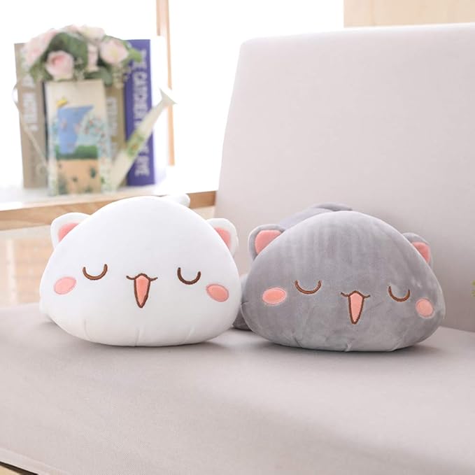 Cat Stuffed Animals, Soft Cat Plush Pillow Kawaii Kitten Stuffed Animal Toy Gifts for Kids (White Squint Eyes, 19.6")
