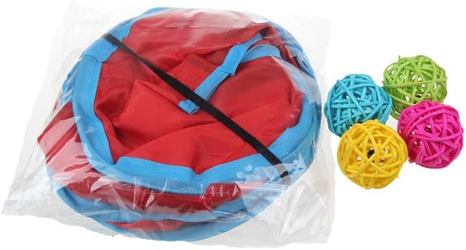 emours Cat Play Cube Collapsible Tunnel Cat House Toys,with 4 Balls, Red