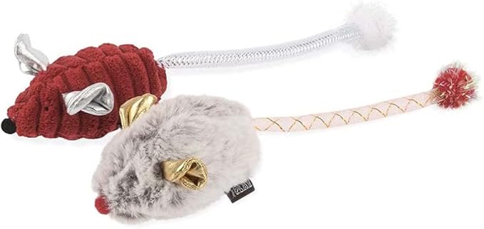 P.L.A.Y. Cute Plush Cat Toys - Feline Frenzy Animal Critter Themed Catnip Filled Toy, Great for Adult Cats and Kittens - Machine Washable, Recycled Materials, Crinkles (Twice as Mice, Set of 2)