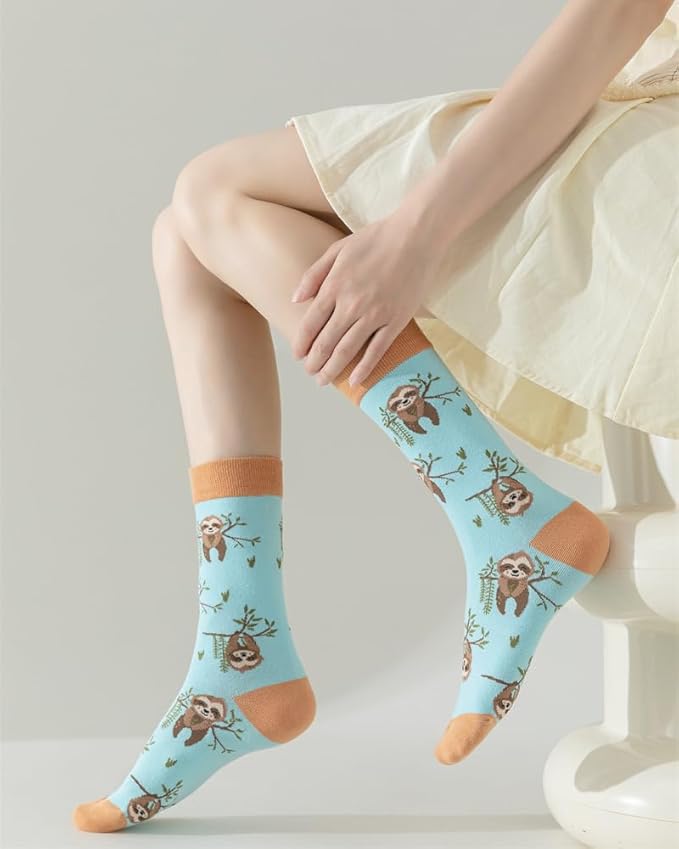 5 Pairs Cute Animal Crew Socks Fun Casual Cotton Calf Socks for Women