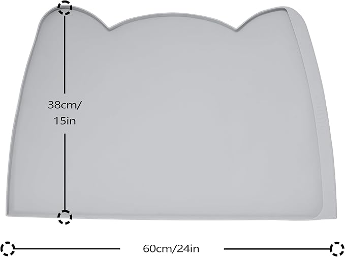 OHMO Dog Food Mat(Ash, 24 * 15'') w/Residue Collection Pocket Silicone Pet Feeding Mat for Floor High Edges Anti Spills Waterproof Cat Water Bowl Tray, Easy Clean Placemat