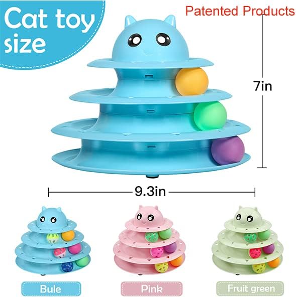 UPSKY 20 PCS Cat Toys, Cat Roller Toy 3-Level Turntable Cat Toys Balls for Indoor Cats, Kitten Toys Set with Cat Teaser Toys, Mice Toys, Spring Toys, and Various Ball Toys