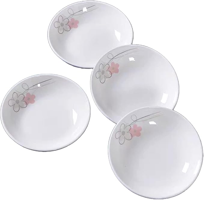 4 Pack Saucer Dishes with Pink Flower Pattern, Ceramic Dipping Bowls, 4 Inch Side Dishes Sauce Dishes for Sushi Snack, Porcelain Seasoning Dishes Appetizer Plates, Snack Serving Dishes