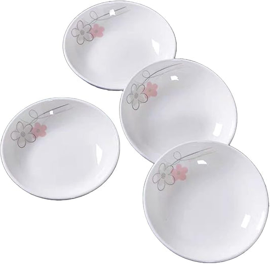 4 Pack Saucer Dishes with Pink Flower Pattern, Ceramic Dipping Bowls, 4 Inch Side Dishes Sauce Dishes for Sushi Snack, Porcelain Seasoning Dishes Appetizer Plates, Snack Serving Dishes