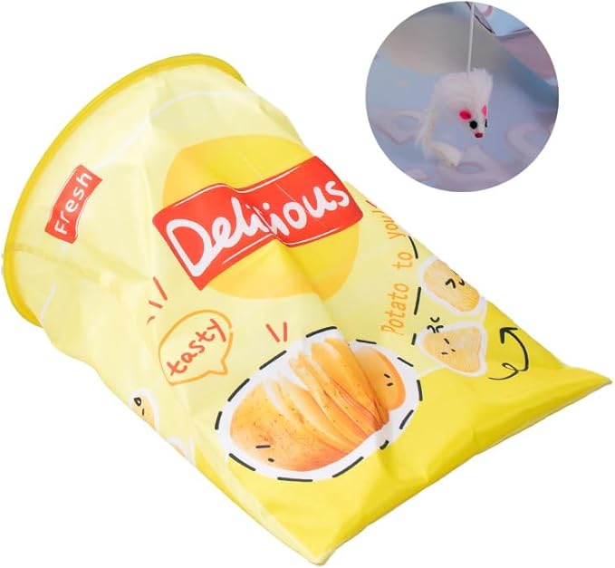 Creative Potato Chip Bag Folding Ring Paper Cat Tunnel Cat Toy Self High Fun Hide and Seek Rolling Dragon Channel Cat Drill Bag with Hanging Toy Pet Supplies (Orang)