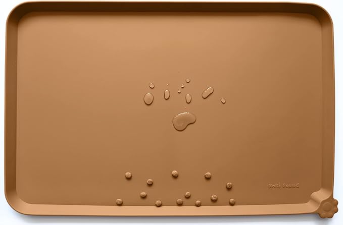 Hoki Found X-Large Silicone Pet Food Mats Tray - Non Slip Pet Dog Cat Bowl Mats Placemat - Dog Pet Cat Feeding Mat - Waterproof Dog Cat Food Mats -Pet Water Mats for Carpet - Butterscotch