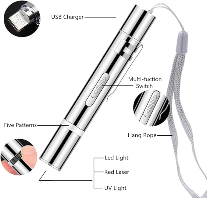 Cat Toys for Indoor Cat Mouse Toys Pet Interactive Toys Pointer Kitten Cat Dog Chase Play LED Flashlight 7 Adjustable Patterns Red Light Remotes Teaching Tool Rechargeable