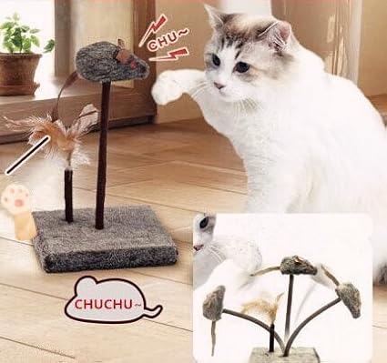 OWLFAVO Mouse and Feather Interactive Motion Cat Toy, 3 in 1 Fun Swing Spring Teaser with Squeak Sound, Light Up Eyes, Soft Natural Feather for Exercise, Fur Mice Pet Game for Cats and Kitten